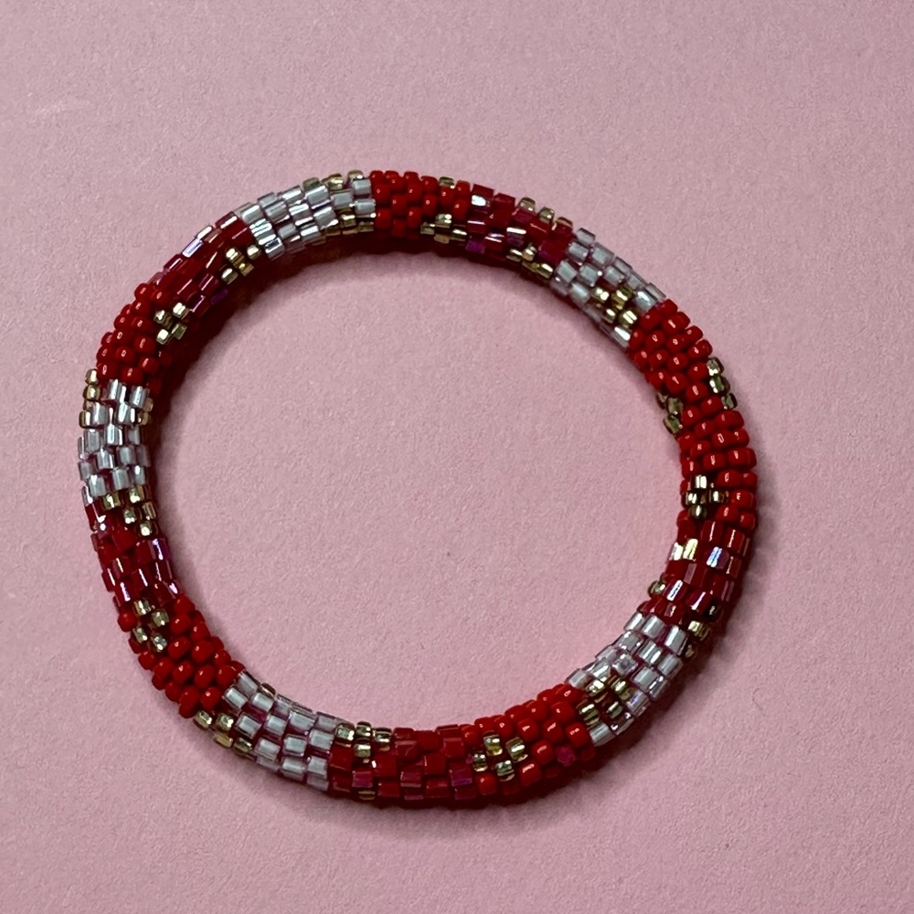 Nepal Style Roll On Bracelet Red White Beaded Multicolor‎ - Picture 5 of 8